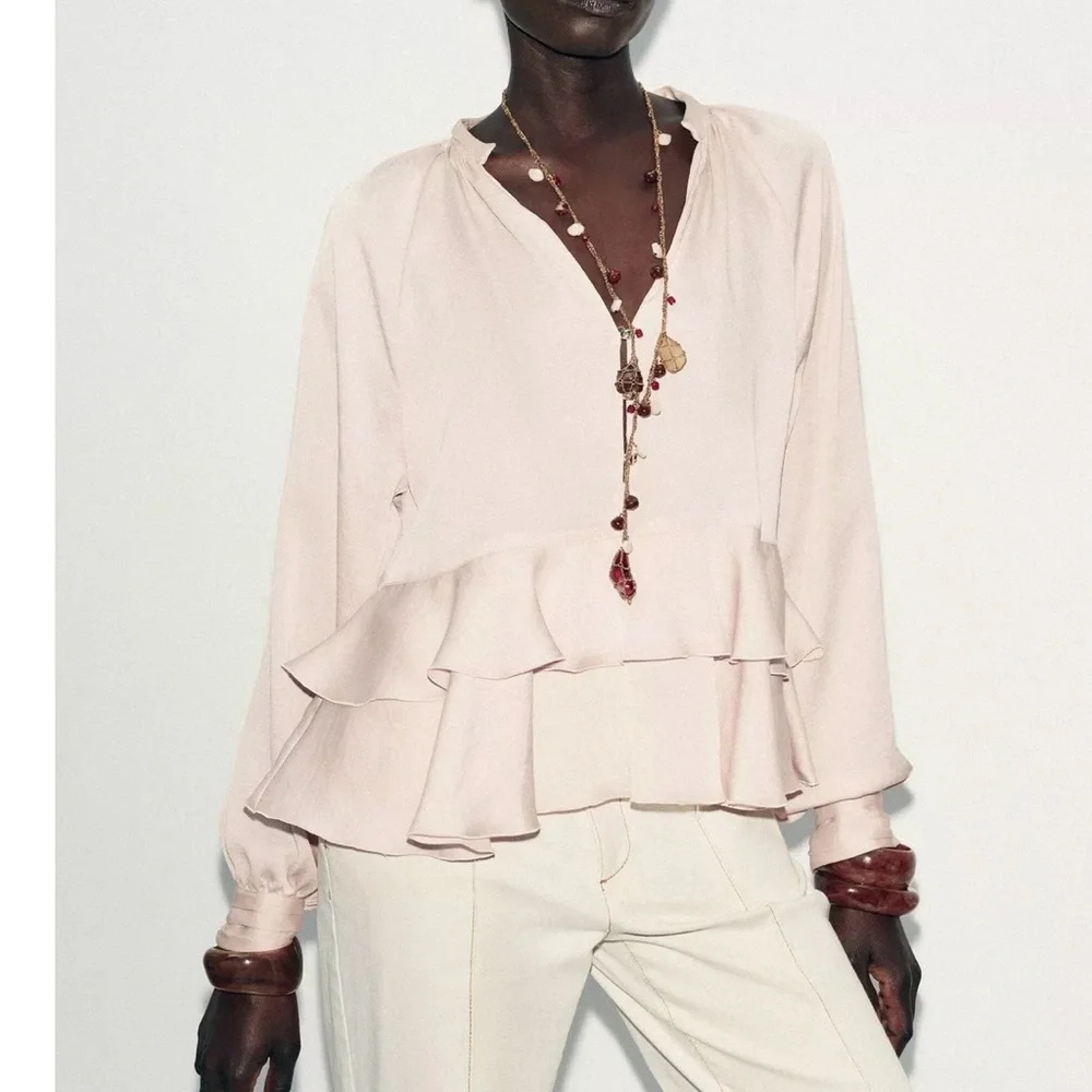 ZARA PINK RUFFLED BLOUSE SIZE M - Picture 9 of 9